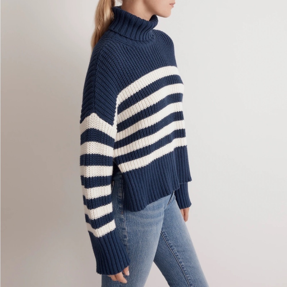 Nwt Madewell Navy Blue Wide Rib Turtleneck Sweater
